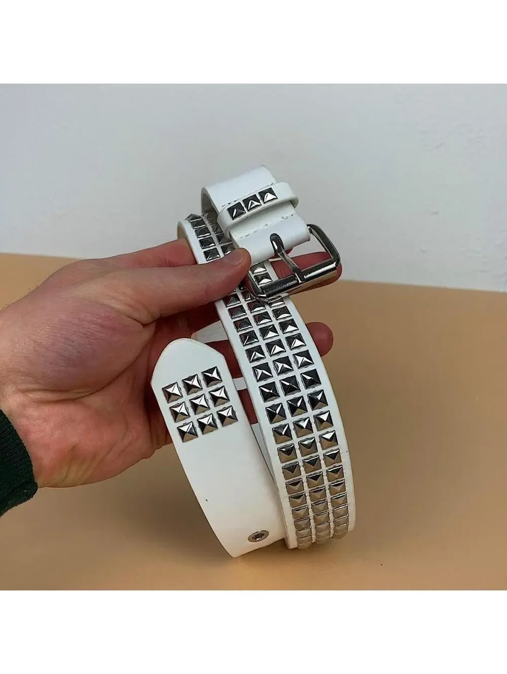 Vintage Y2K White Punk Studded Diamond Belt